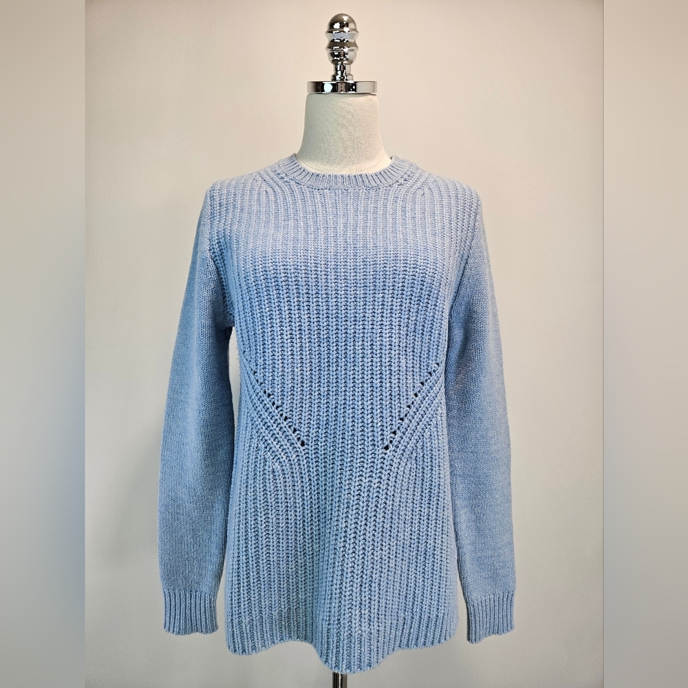 J Crew Womens 100% Wool Chunky Ribbed Sweater Medium Light Blue